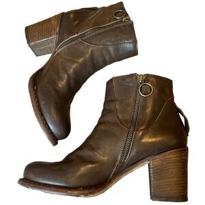 Fiorentini Baker Ankle Heel Boots Side Zip Brown Leather Italy Womens 8 EU 38.5‎